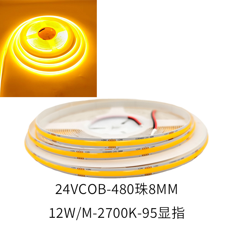 Tira de Luz COB 12V 24V 320 Luces 480 Luces 8MM95 Índice de Reproducción Cromática Luz Blanca Luz Cálida Luz Neutra 2700K3500K