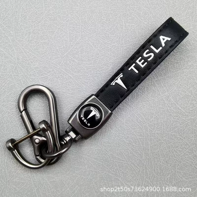 Other Automotive Exterior Supplies — Keychain Car Logo Leather - tesla-matt-gunmetal-lambskin-hanging-clock