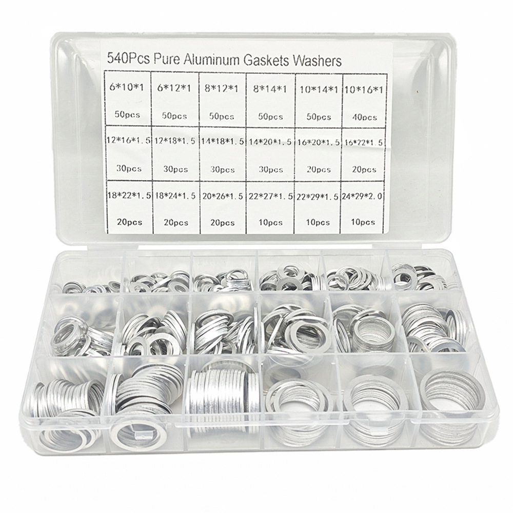 铝垫片540PCS盒装耐高温耐腐蚀铝垫圈组合铝垫片密封垫圈跨境货源