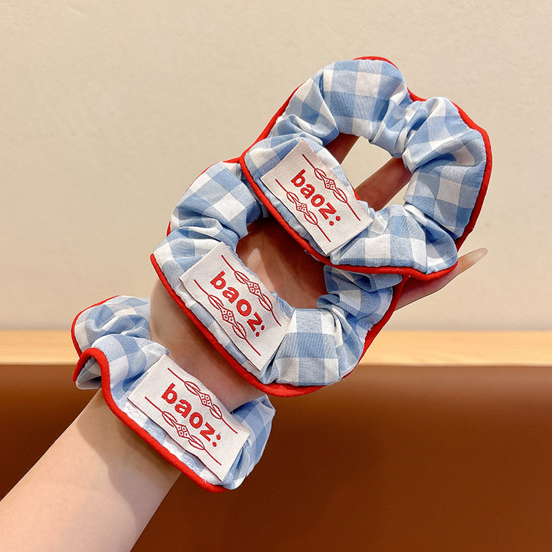 Anillo de cabello a cuadros azules color rojo 2025, nueva cabeza de tela cuerda joyería para el cabello temperamento dulce para mujeres joyería para el cabello anillo