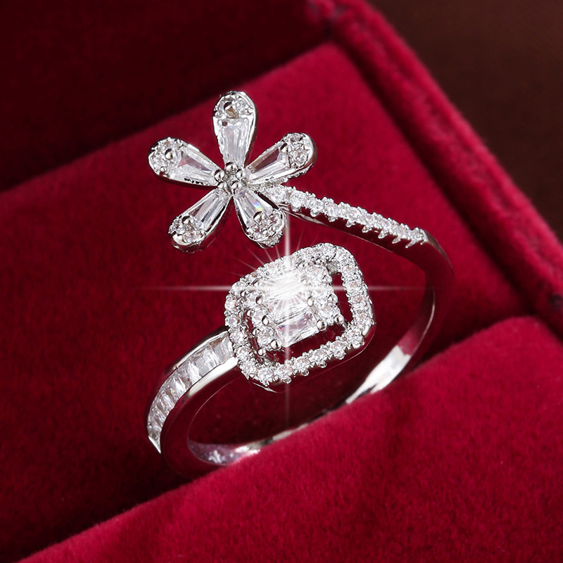 Exquisite Shiny Zircon Five-Leaf Flower Open Ring for Women, Same Style as on Xiaohongshu, Birthday Gift, Women's Ring Wholesale Exquisite Shiny Zircon Five-Leaf Flower Open Ring for Women, Same Style as on Xiaohongshu, Birthday Gift, Women's Ring Wholesale
