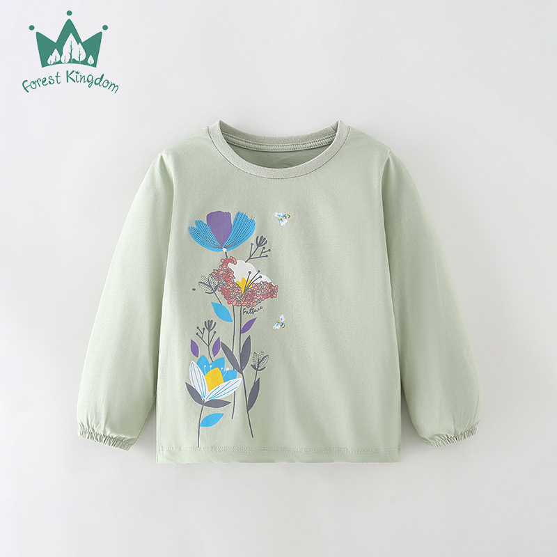 Camiseta de las niñas manga larga otoño algodón niños bottoming camisa de dibujos animados lindo flor bebé niñas Top suelto casual