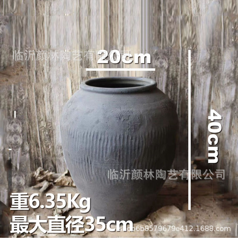 [Yan Lin] maceta de cerámica de tierra maceta de cerámica negra gran cilindro de agua de Weng paquete suave nuevo producto maceta de agua decoración popular