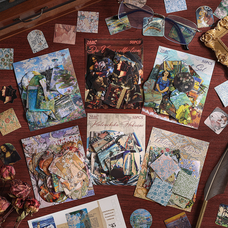 Colección de pintura teñida retro bolsas de pegatinas de cuentas de mano DIY diarios materiales decorativos adhesivos creativos pegatinas de papelería