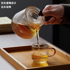 側把泡茶壺耐高溫豎紋加厚玻璃茶壺過濾煮茶器家用電陶爐煮茶壺