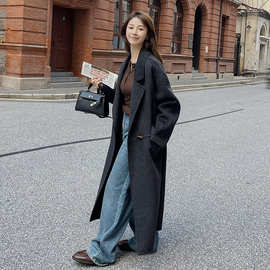 实拍2023赫本风黑色双面羊绒大衣女长款冬季设计感羊毛大衣外套潮