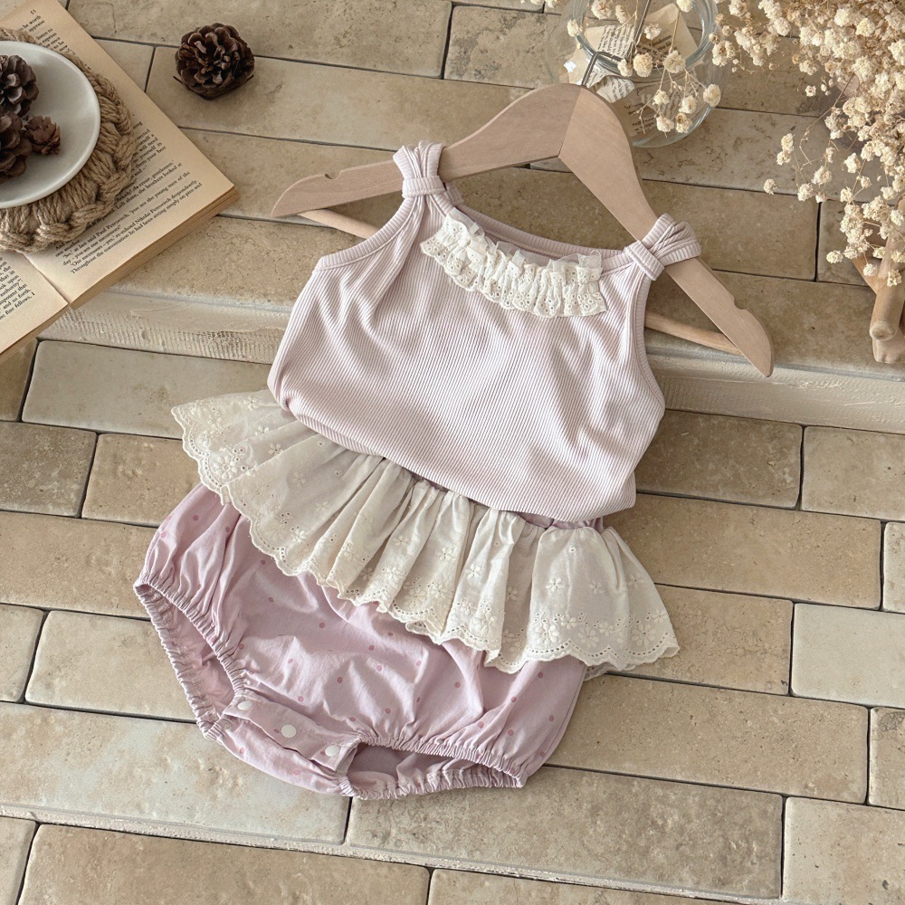 Brand summer lace base body-friendly shorts for early age sleevless…