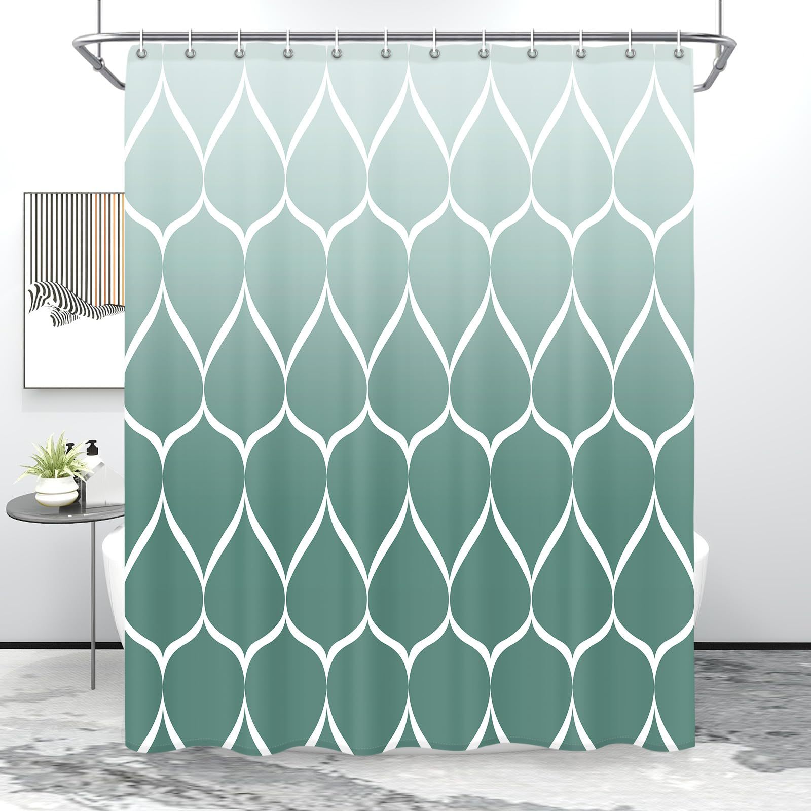 Waterdrop-pattern Digital-printed Thickened Waterproof Bathroom/shower Curtain, Polyester Bath Screen Divider For Hotels_voghion.com