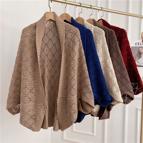 Spring and summer hollow cardigan shawl cloak women's knitted jacket Korean style autumn and winter warm scarf office neck protection cloak