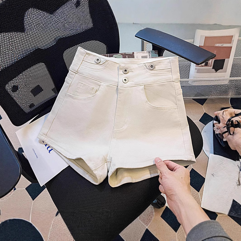 Off-White Design Sexy Denim Shorts for Women 2025 Spring and Summer New Elastic Hip-Covering Slim A-Line Hot Pants