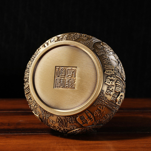 Brass Momofuku cornucopia tea can with lid rice jar office small ornaments study decoration opening gift