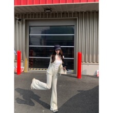 韩系简约立领拉链长袖外套微喇裤子阳离子德绒加厚保暖两件套装女