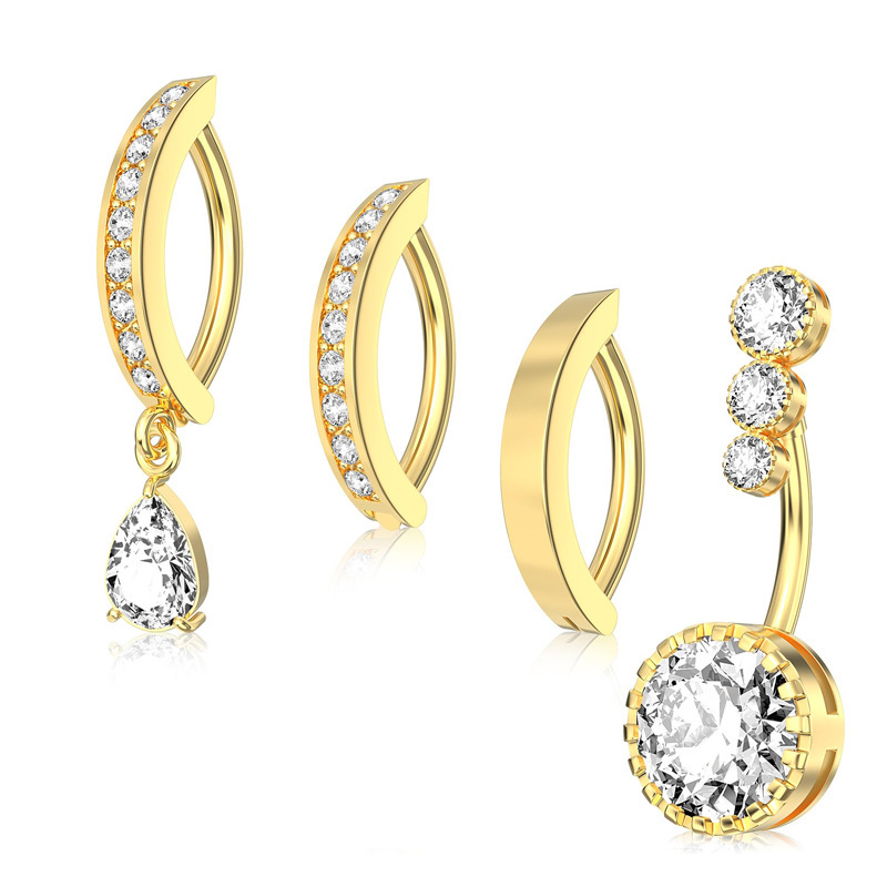 Modischer europäischer, kreativer Wassertropfen-Zirkonia-Anhängerring aus Edelstahl – vielseitiges Bauchnabelpiercing-Schmuckset, einfach zu tragen_voghion.com