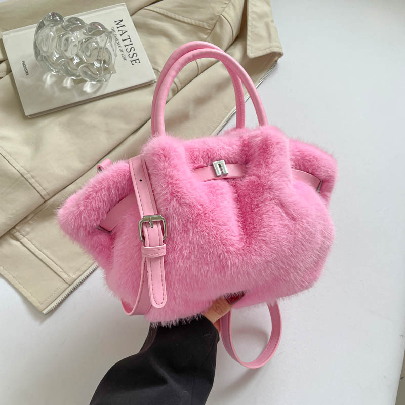 Bolso Tipo Balde de Peluche con Cierre Magnético para Uso Diario