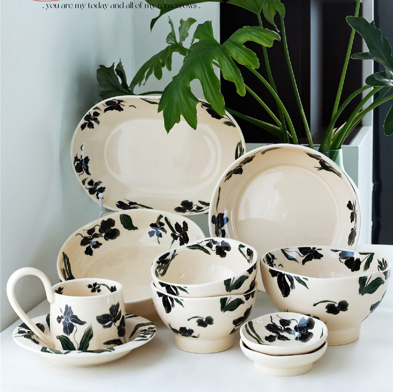 SUREON Shane Iris Series Tableware Ceramic Dishes and Plates suit Dining Table Aesthetic Dish Plate Dinner Plate Rice Bowl