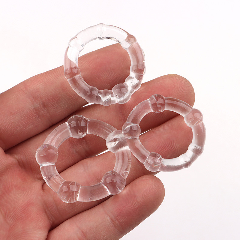 Semen Locking Ring TPE Triple-Ring Penis Exerciser Blue Delay Ring — detail image 9