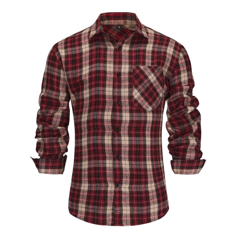European and American Men's plus size Shirt Amazon AliExpress Foreign Trade Size Men's Clothes Flannel Plaid Long Sleeve Shirt