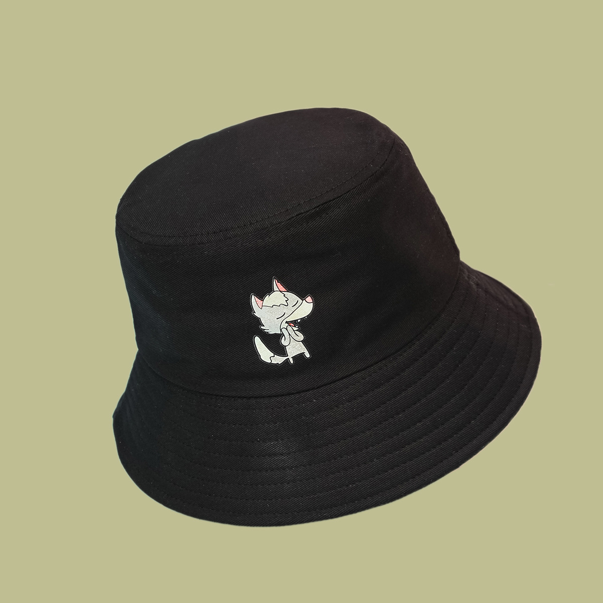 Sombrero de cubo con estampado de lobo de dibujos animados NSTQ55471