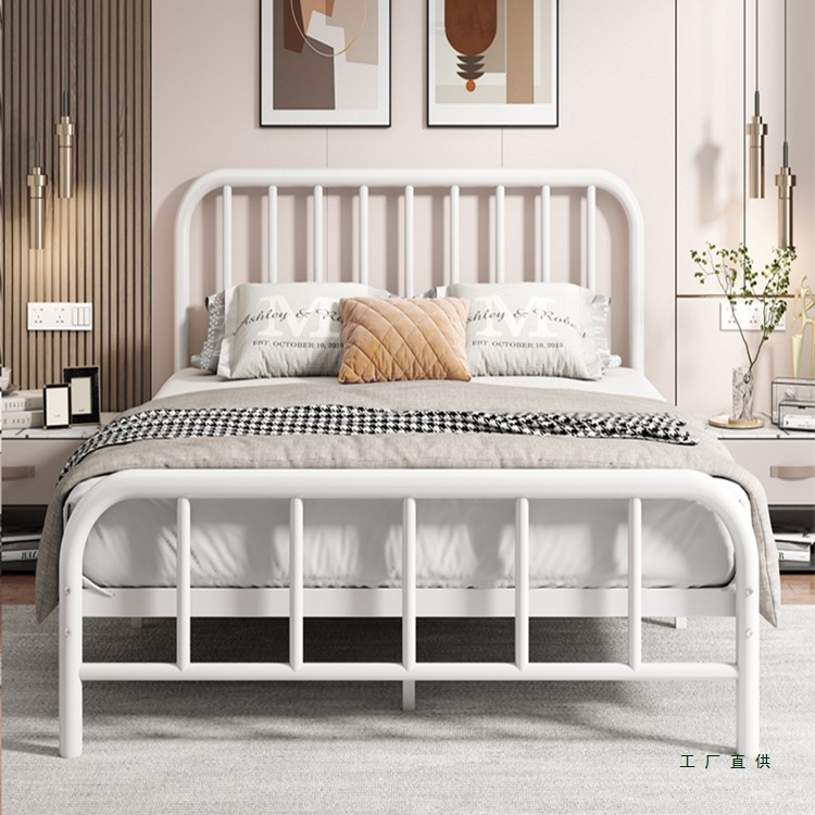 Wrought Iron Bed for Rental, European-Style Simple Wrought Iron Double Bed Frame, Anti-Squeak, Thickened and Sturdy Iron Bed for Single Use