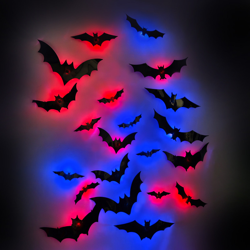 Halloween Atmosphere Party Window Room Decoration Wall Beautification Decoration Stereo Led Flashing Bat Wall Sticker