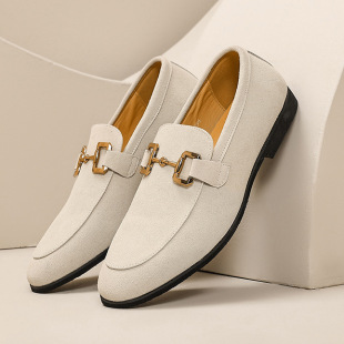 Autumn 2024 Men's Solid Color Anti-Velvet Leather Loafers Korean Style plus size Leg Loafers Office Casual Leather Shoes for Men