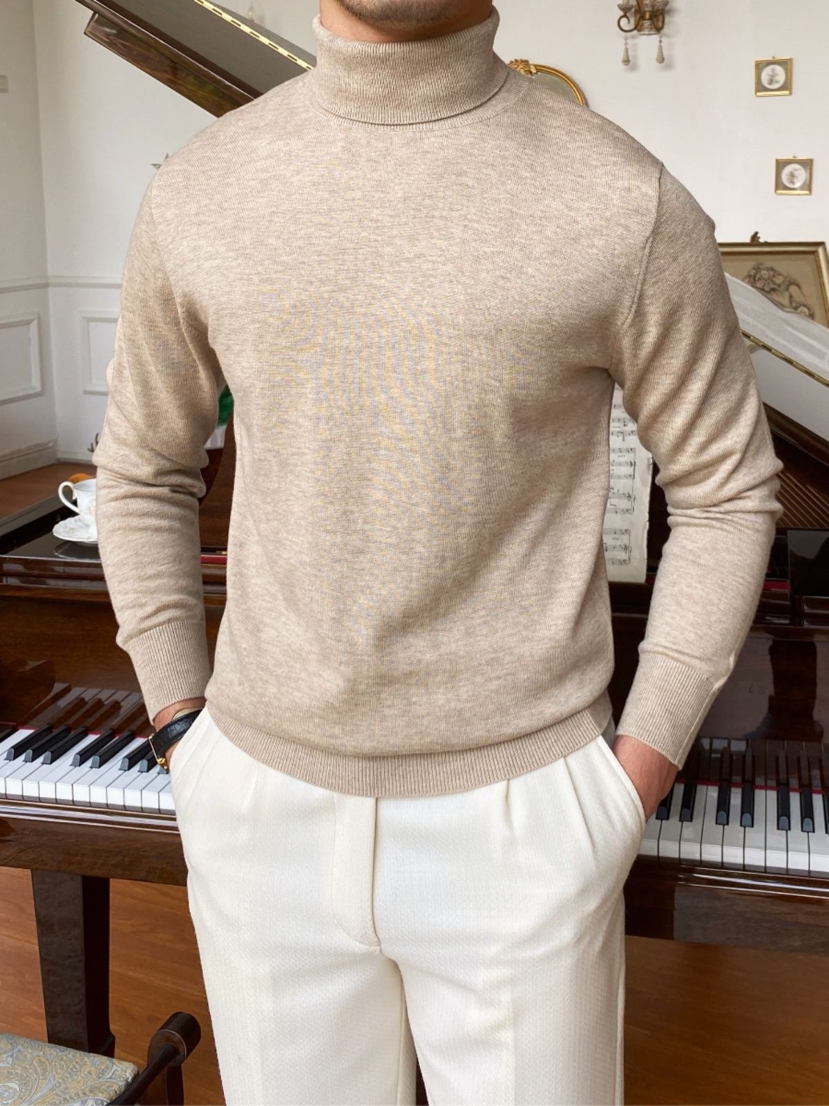 ​​Men's Slim-Fit Turtleneck Sweater – Business Casual Knit Pullover, Wrinkle-Resistant & Warm (M-3XL, 13 Colors)​​_voghion.com