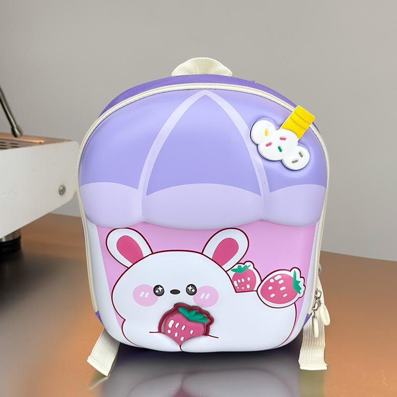 Caricatura lindo conejo, mochila para niños y niñas, taza de té de leche, mochila para bebés, nueva mochila para niños con cáscara de huevo