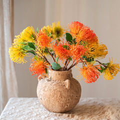 3-head pin cushion flower for home, indoor living room, dining table, wedding floral arrangement, artificial flowers, photography prop