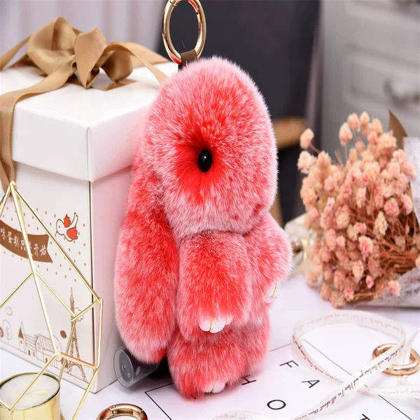 Rex Rabbit Fur Bunny Bag Pendant Real Fur Large Fur Pendant Car Accessories Keychain Plush Rabbit