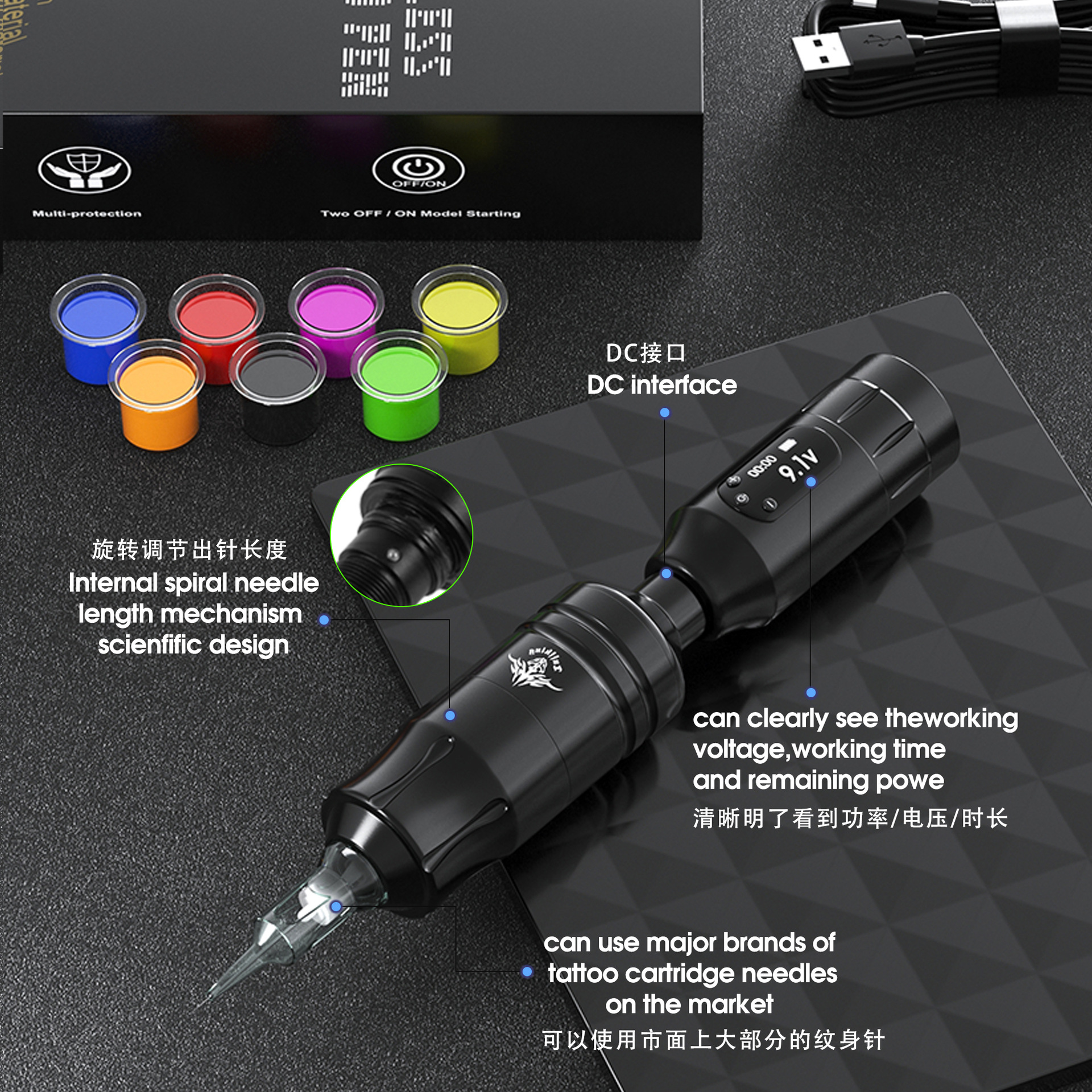 Máquina de tatuaje Tuffking con batería, pluma de tatuaje, equipo de tatuaje de niebla, máquina multifuncional
