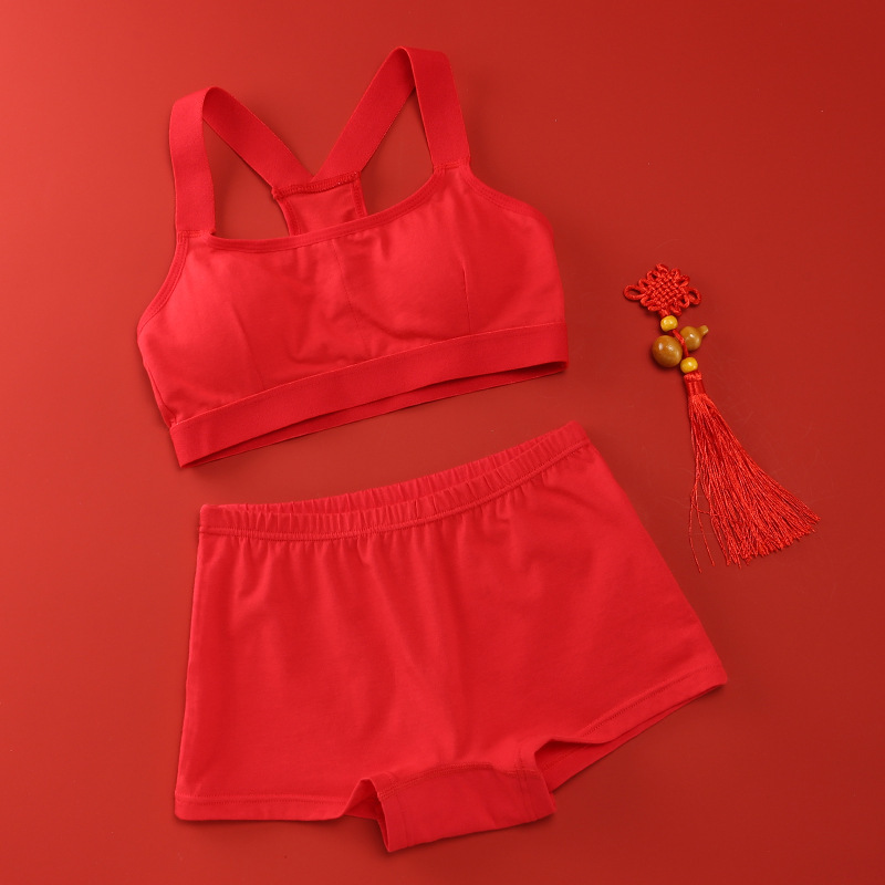 Girls' Benmingnian Underwear Panties Set 8-12 Years Old Girls' Dragon Year Developmental Small Vest Children's Red Bra