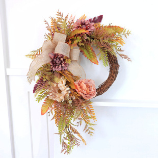 Thanksgiving Peony Flower Weeds Farmhouse Door Hanging Autumn Garland Harvest Festival Door Hanging American Country Decoration