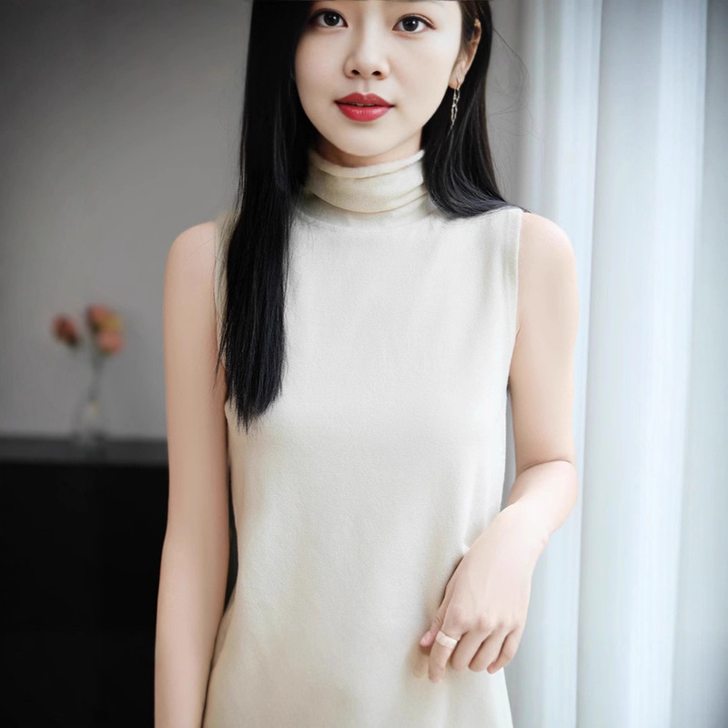 Cross-Border Autumn New Andy Velvet Knitwear Sleeveless Vest Women's Half Turtleneck Pullover Suspender Bottoming Shirt Top