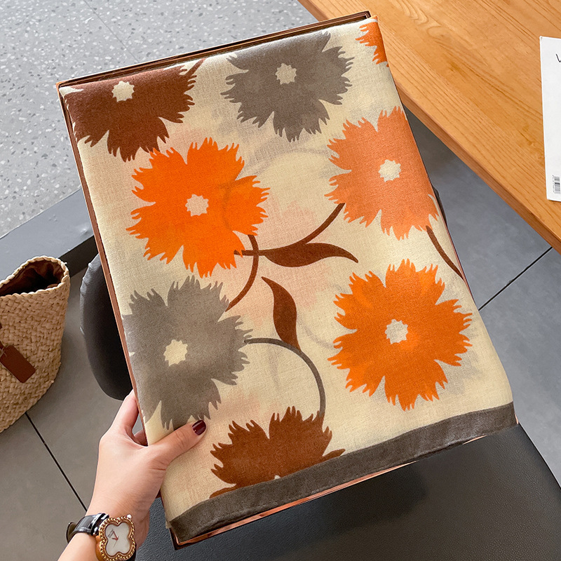 120g Weight Silk Scarf Classification Travel Occasion cotton and linen Material Flower Pattern Summer, Spring Season Women's Gender Printing Design Elegant, Sweet Style Women's Elegant Sweet Flower Cotton And Linen Printing Silk Scarf 9