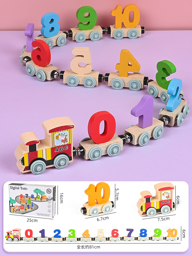 Educación temprana de los niños de madera magnética de 12 piezas tren digital juguete jardín de infantes bebé iluminación juego de escritorio