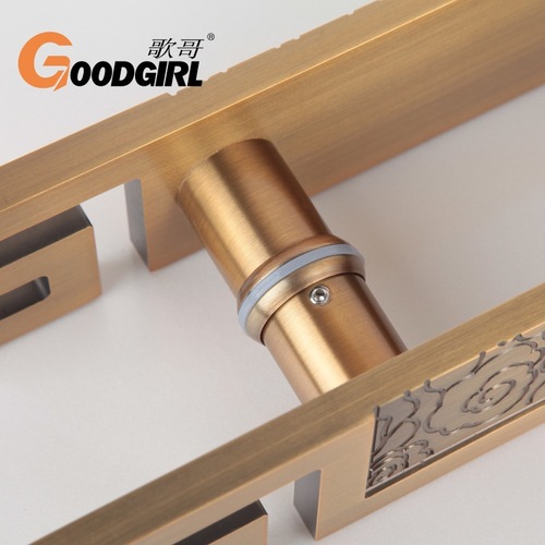 Antique-style glass door pull handle, Chinese carved aluminum plate handle, hotel main door engraved with LOGO handle, double door pull handle