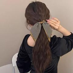 輕奢格紋蝴蝶結髮圈咖色系柔軟緞面飄帶大腸圈氣質高級感發繩髮飾