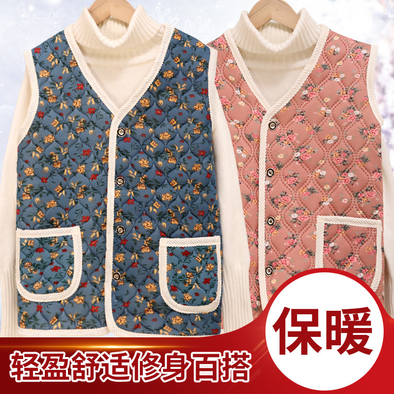 Wholesale floral cotton vest large size mother's autumn and winter new velvet padded vest vest all-match waistcoat outer wear