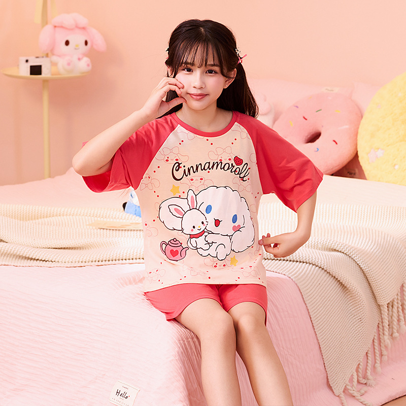 Verano niñas pijamas algodón peinado fino traje de manga corta niños niñas estilo occidental grande lindo homewear