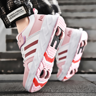 Girls Heelby Shoes Spring and Autumn Roller Skating Shoelace Wheels Children's Shoes Skates Students Four-Wheel sneaker Women's Outer