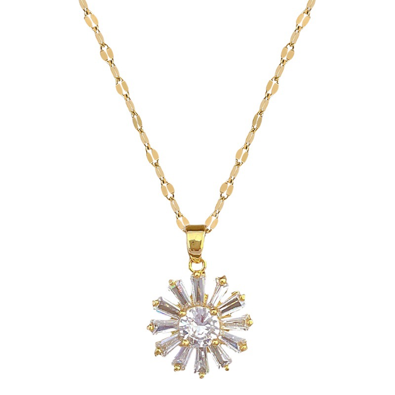 [Acero titanio] sol flor collar pendientes traje de lujo luz micro incrustaciones personalidad temperamento banquete pendientes collar combinación