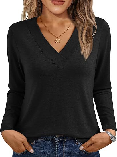 Amazon transfronterizo V-collar camisa de manga larga otoño / invierno 2025 nuevo comercio exterior ropa casual de mujer cintura camiseta de punto image 2