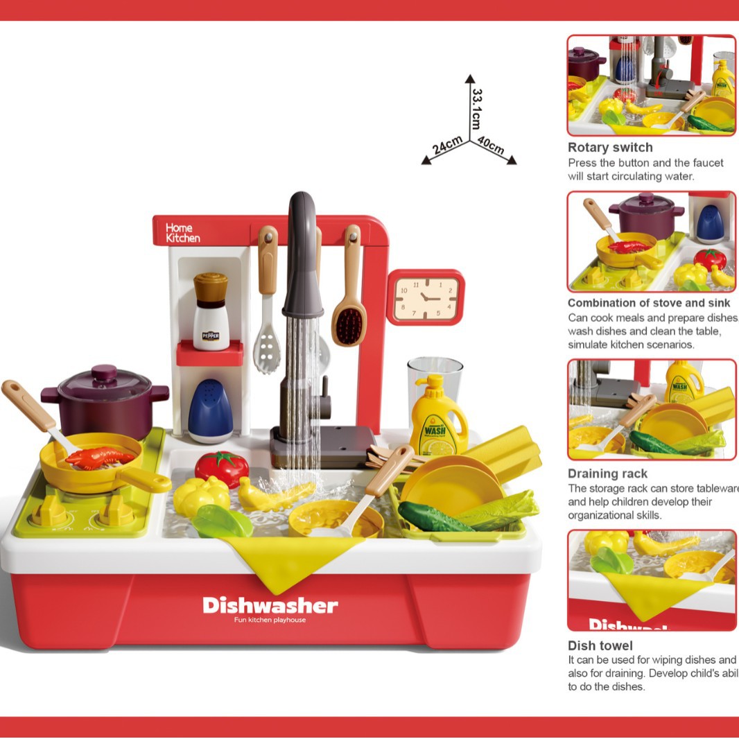 lavavajillas eléctricas para niños en el hogar, grifo de agua de circulación de agua de simulación de cocina, fregadero de cocina, juguete de mesa de agua