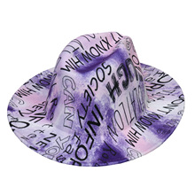 外贸新款男女扎染毛呢帽礼帽数码印花韩版英伦风爵士帽子大帽檐