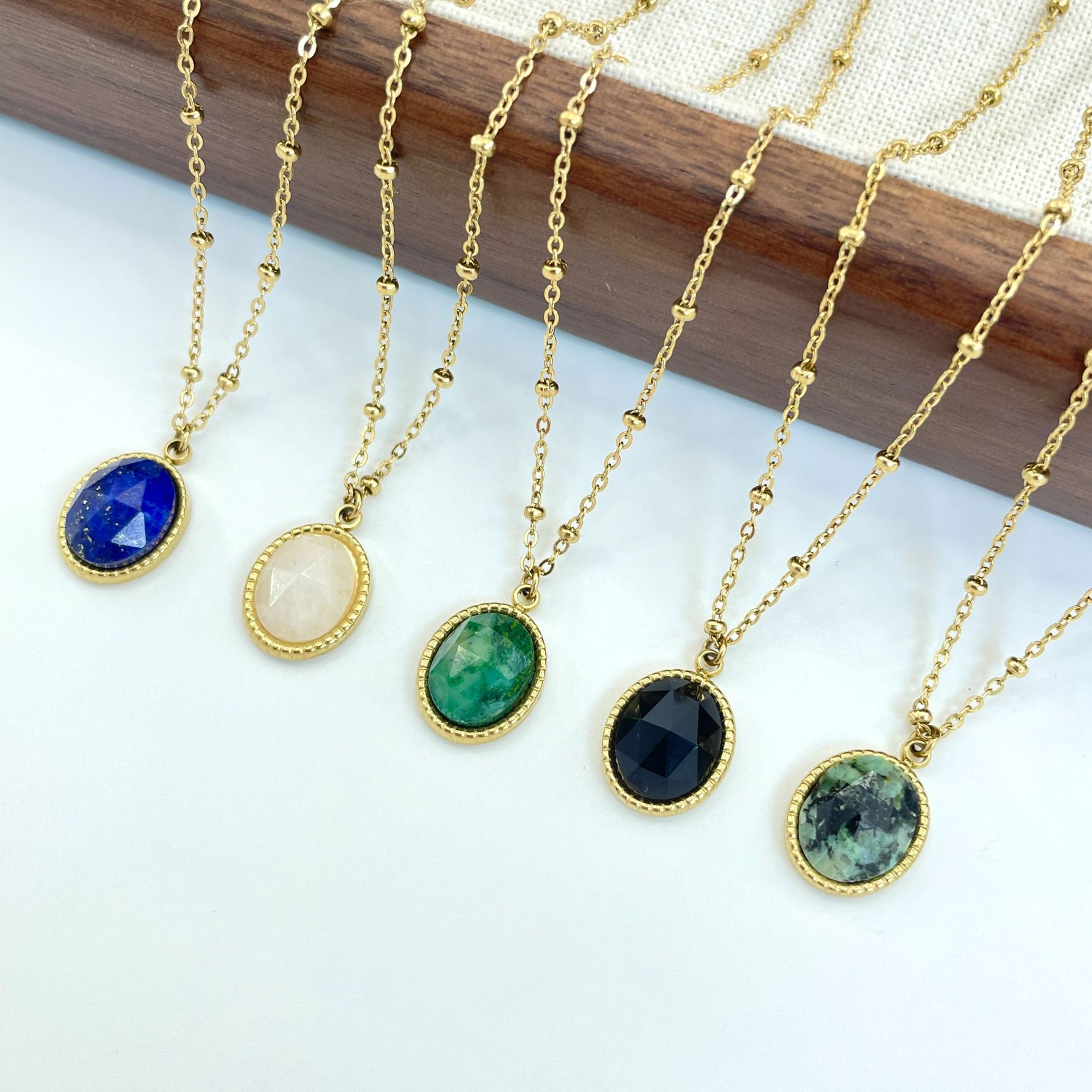 Simple Style Geometric Natural Stone Titanium Steel Pendant Necklace In Bulk display picture 1