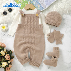 2025四季款男女婴幼儿背带哈衣针织纯色毛线连体衣哈衣爬爬服