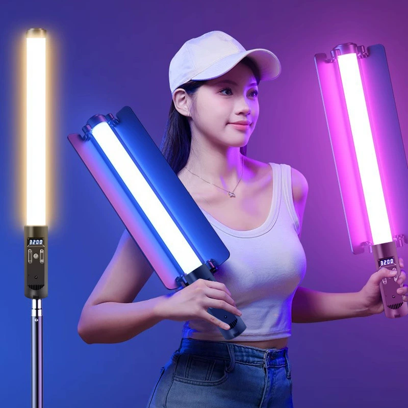 Прямые поставки с завода: портативный RGB-светильник для фотосъемки в помещении, для прямых трансляций на мобильных устройствах, с функцией подсветки для красоты и создания атмосферы, полноцветный, ручной, на штативе.