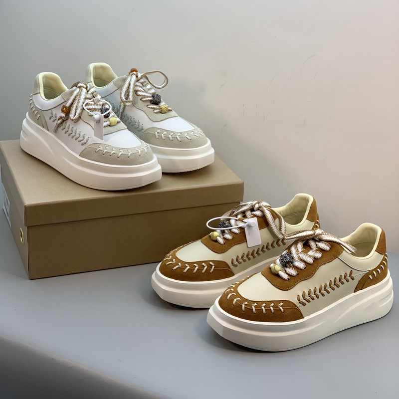 2026 Spring New Thick-Soled Retro White Sneakers Casual Woven Board Shoes for Women Brown Height-Increasing Versatile Sports Shoes Trendy 2026 Spring New Thick-Soled Retro White Sneakers Casual Woven Board Shoes for Women Brown Height-Increasing Versatile Sports Shoes Trendy
