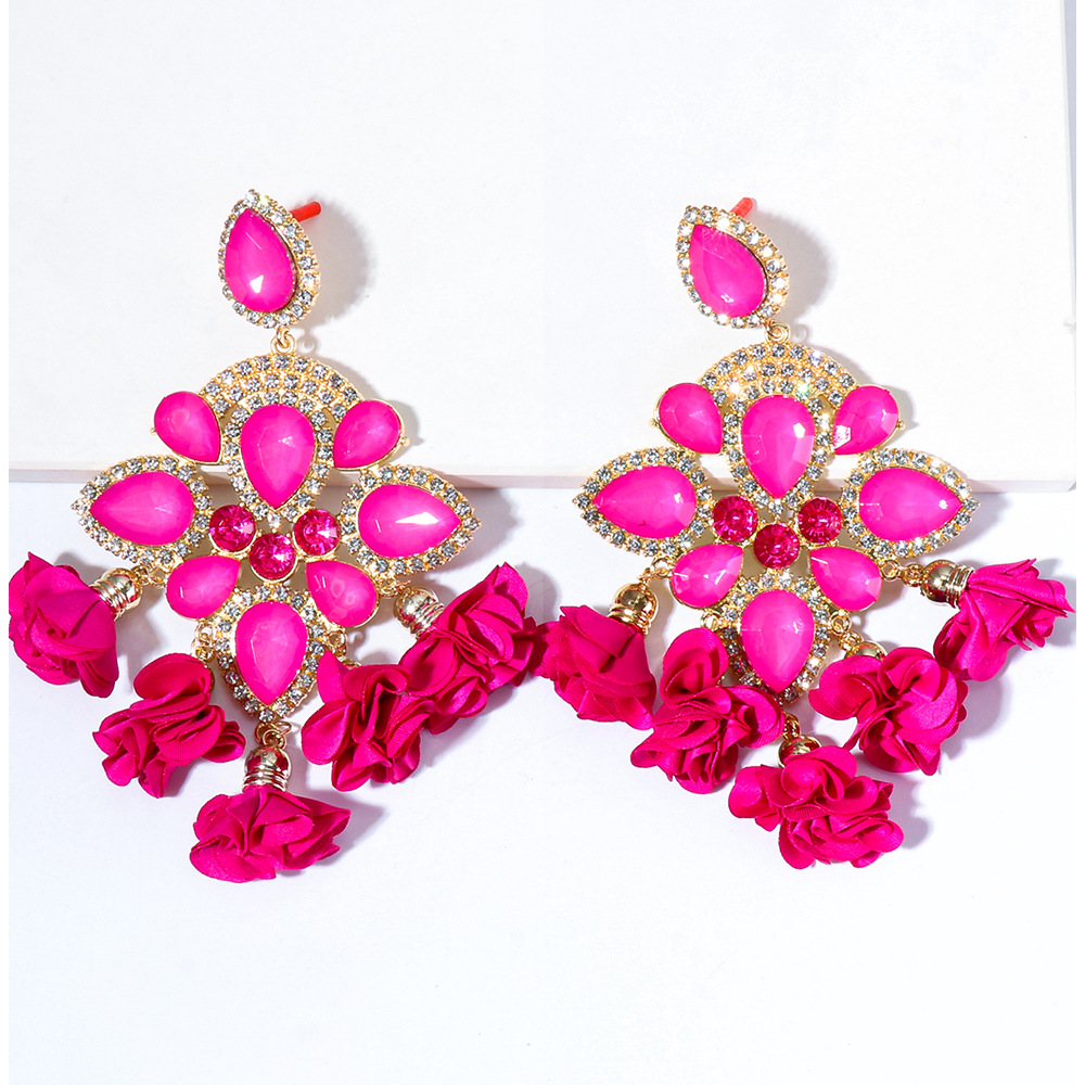 New Bohemian Color Diamond Flower Female Earrings Personality Accessories Wholesale display picture 16