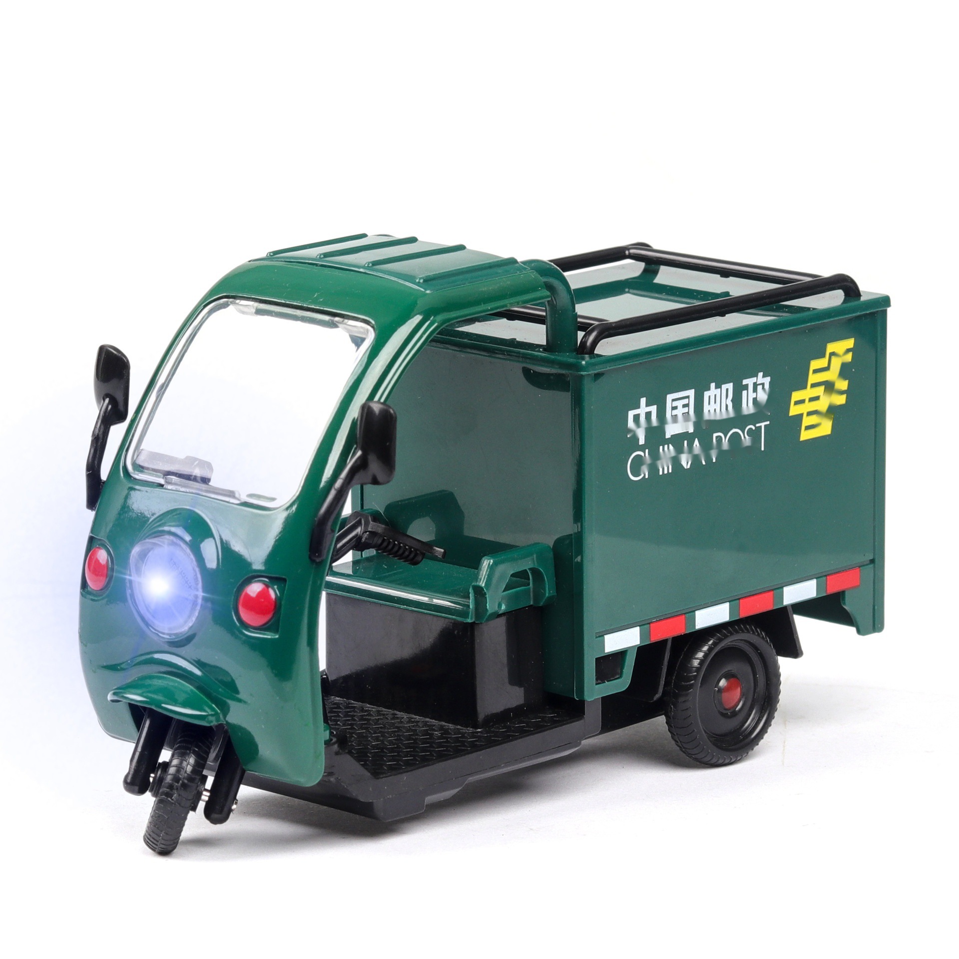 (Loose) 1:32 Scale Simulation Express Truck Tricycle Children's Toy Alloy Car Model with Sound and Light Opening and Spring-Loaded